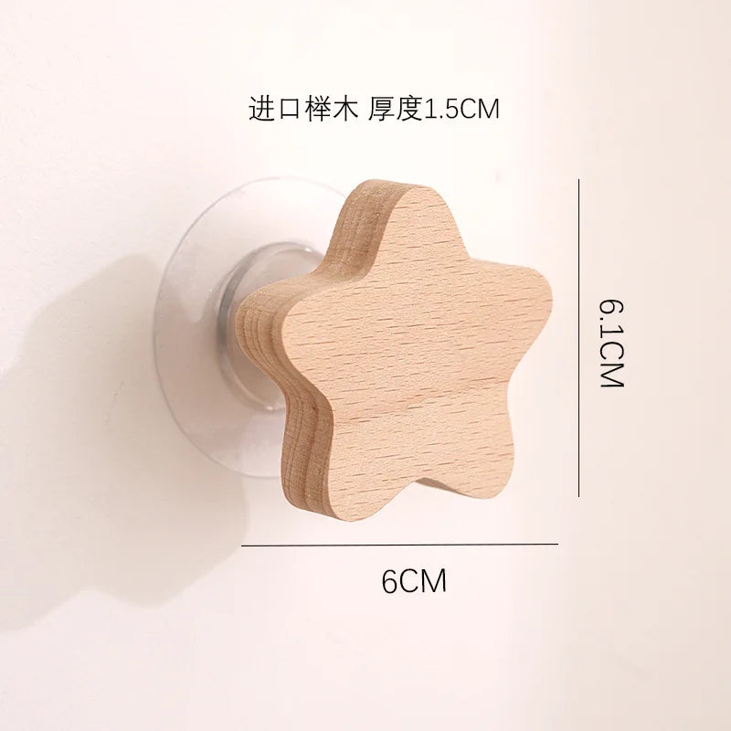 Star moon wooden decoration hooks cute cartoon animal adhesive wall omnipotent key holder for the home