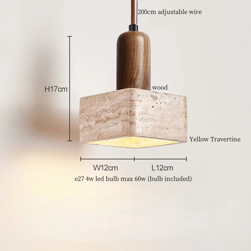 Iwhd vintage wabi sabi led pendant lights kitchen island bedroom living room loft wood yellow travertine hanging lamp