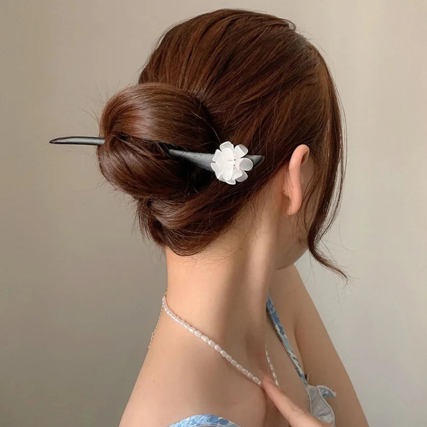 Retro flower hair forks long tassels wooden sticks pearls bead step shake chinese wedding bridal hairpins clips jewelry