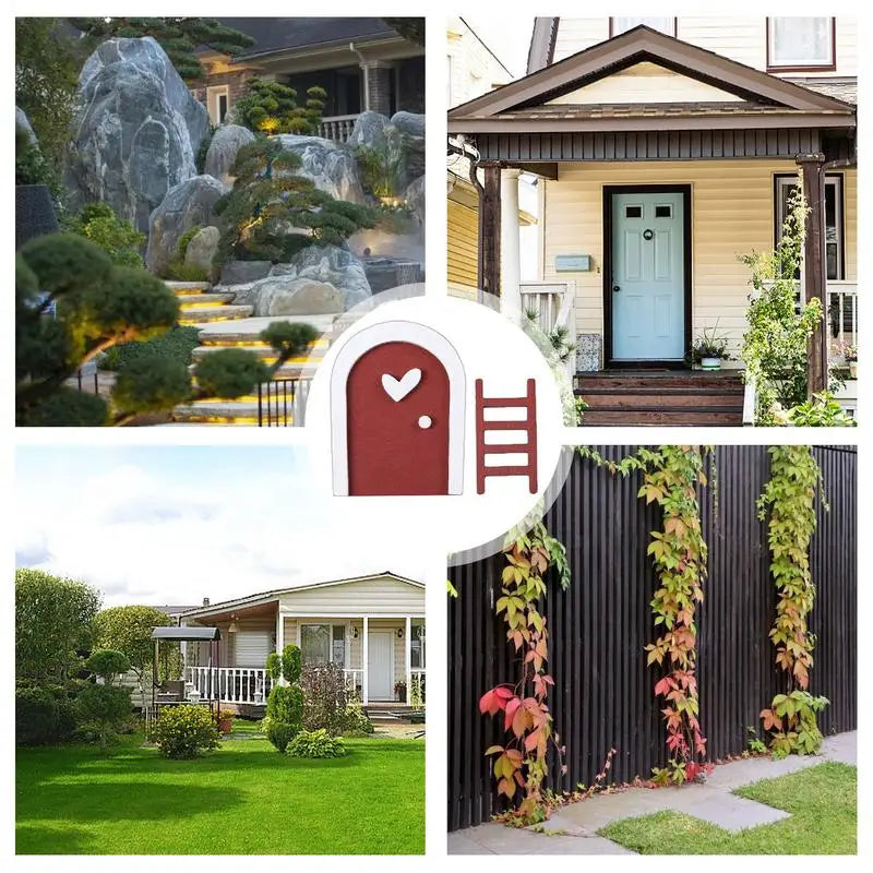 Fairy garden door house accessories whimsical sculpture ornament with ladder decor for desk kid room decoration - green