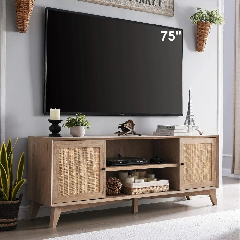 tv-stand-for-75-inch-tv-mid-century-modern-entertainment-center-with-natural-rattan-door-storage-shelves-large-boho-media-t