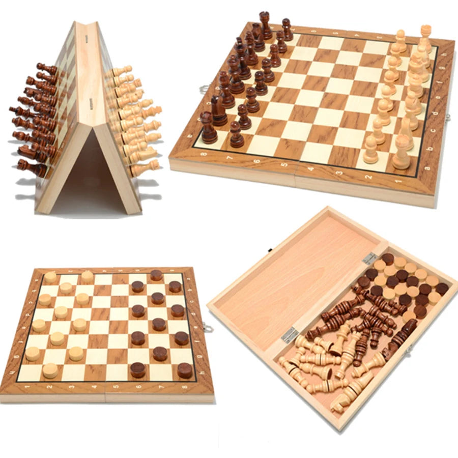 Foldable 2 in 1 chess board portable storage wooden game educational games christmas gifts for students