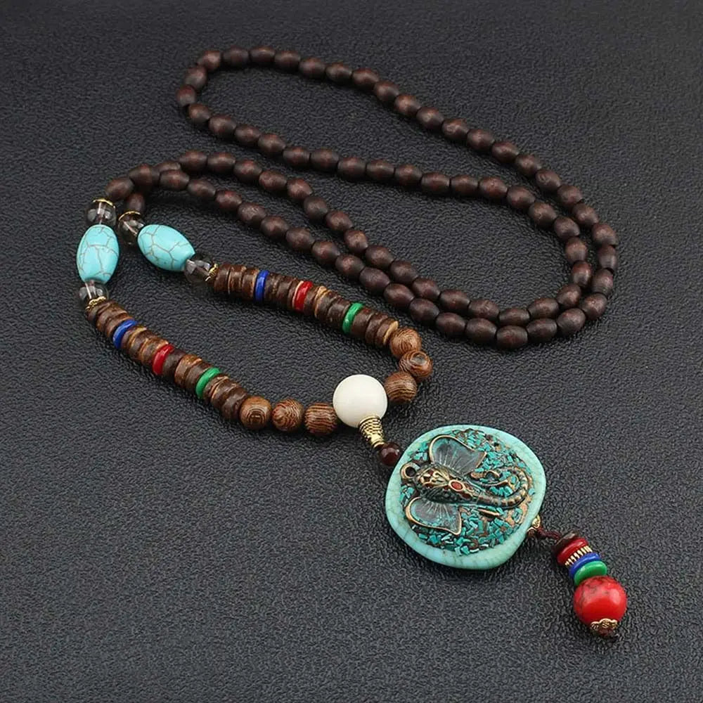 7 styles new handmade nepal buddhist mala bead elephant pendant necklace ethnic wooden long jewelry lucky - style 3