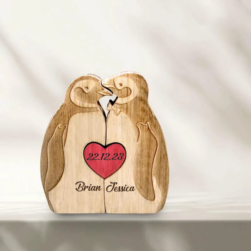 Penguin family puzzle christmas gifts personalized wooden custom engraving names sculpture home holiday decor for mom