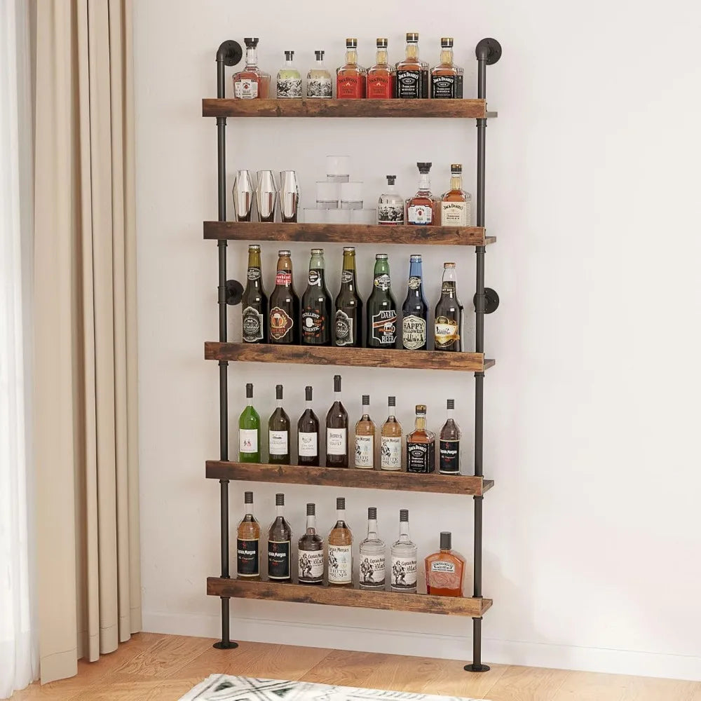 5-tier wall mounted wine rack industrial pipe bar shelf for bottle storage shelves shelving hom - united states / black