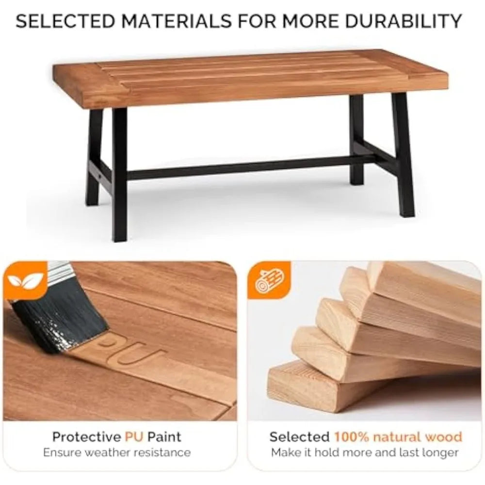 Durable metal frame outdoor wooden patio coffee table weather-resistant solid wood low for use - united states