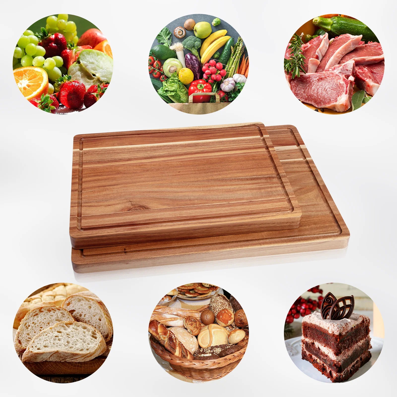 Acacia extra large wood cutting board 1.5 inches thick butcher block reversible wooden kitchen cheese charcuterie