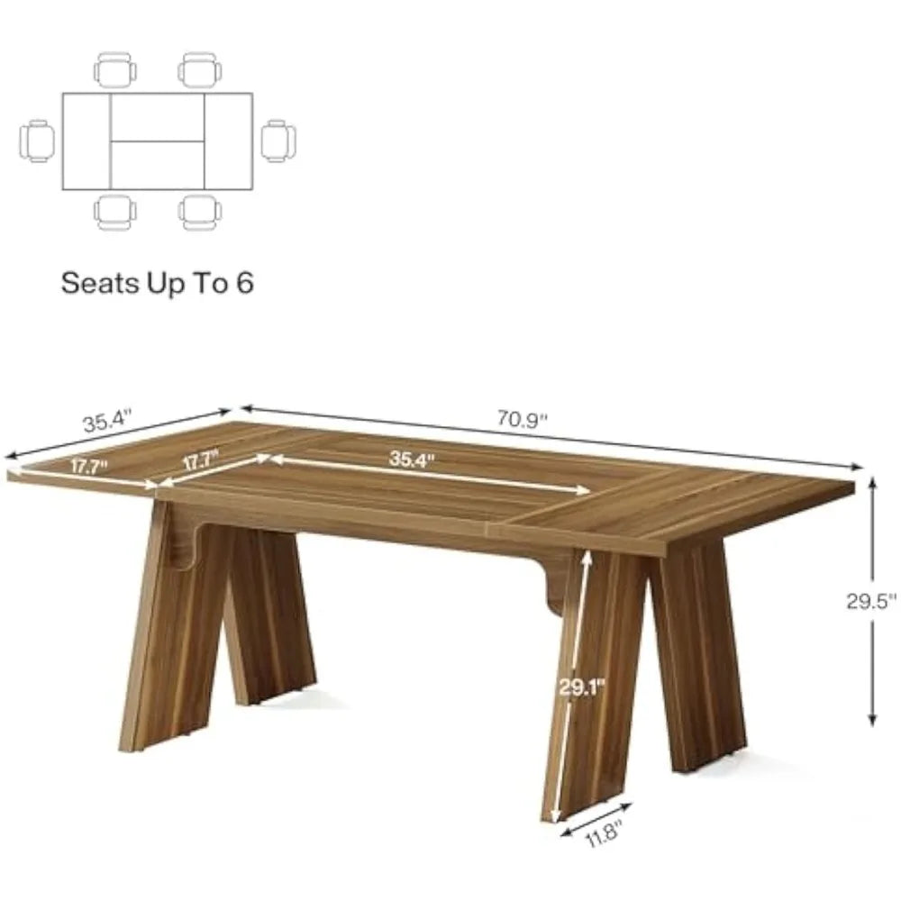 71’’ large dining table for 6 people farmhouse dinner rectangular with solid wood legs kitchen - united states / rustic