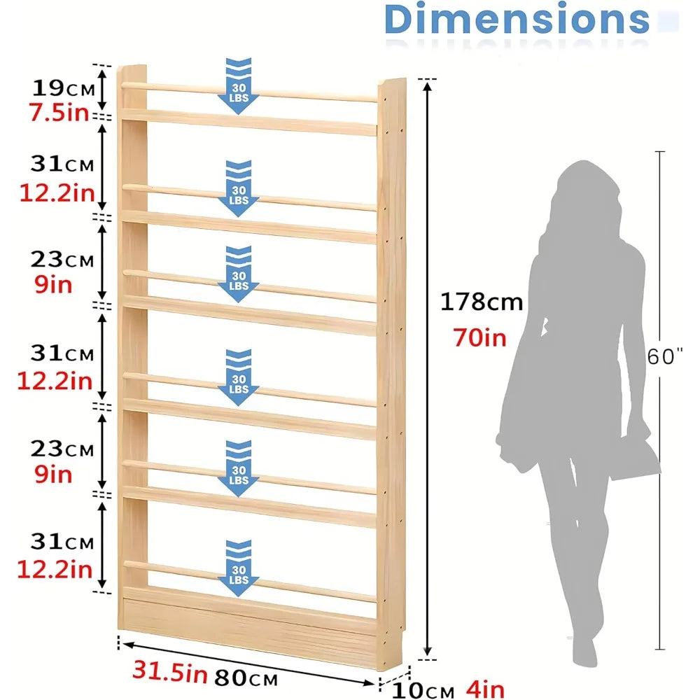 6-tier wooden bookshelf with open shelves behind door storage organizer for books toys and more - united states