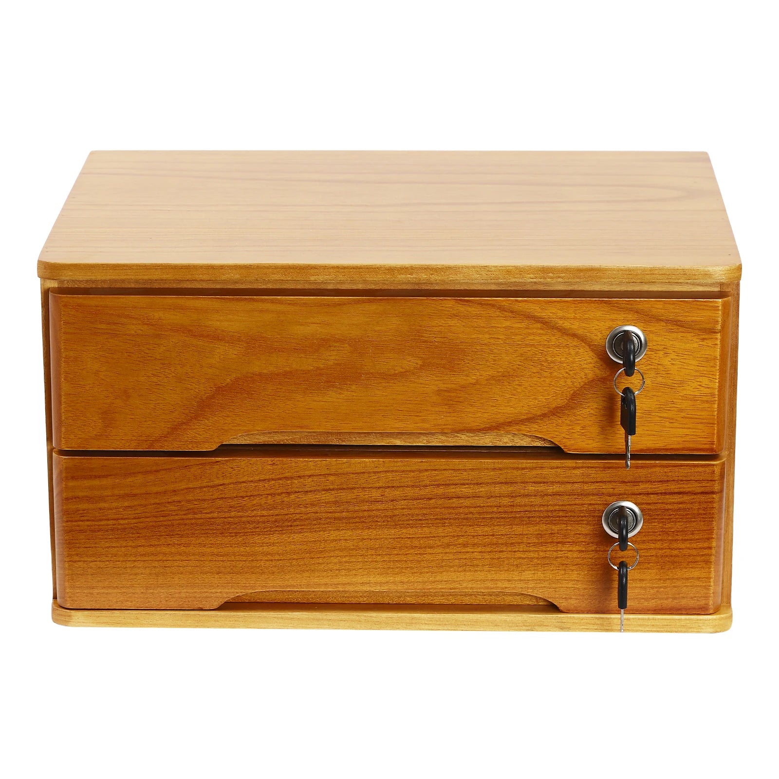 (wood yellow) 2-tier storage box desktop with lockable drawers wooden for office study dresser - united states / wood