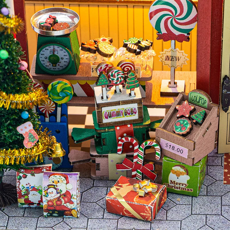 Christmas candy house diy wooden cottage kit - 3d puzzle miniature model creative home decor holiday gift - house