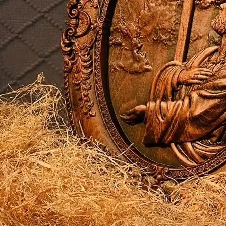 Vintage religious prayer solid wood carving jesus hill garden statue decor - (christian)