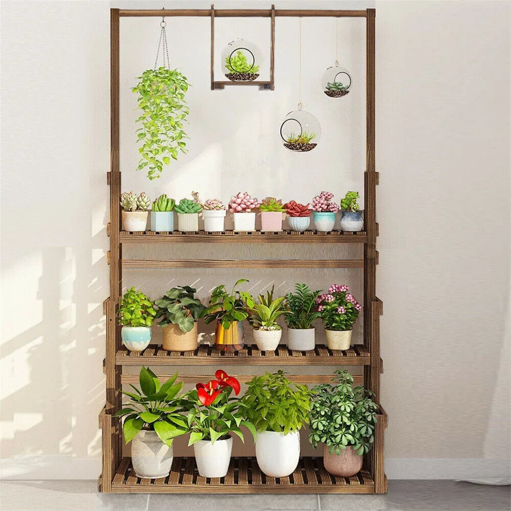 Heavy duty hanging plant stand multiple wood flower potted rack planter shelving unit for indoor outdoor