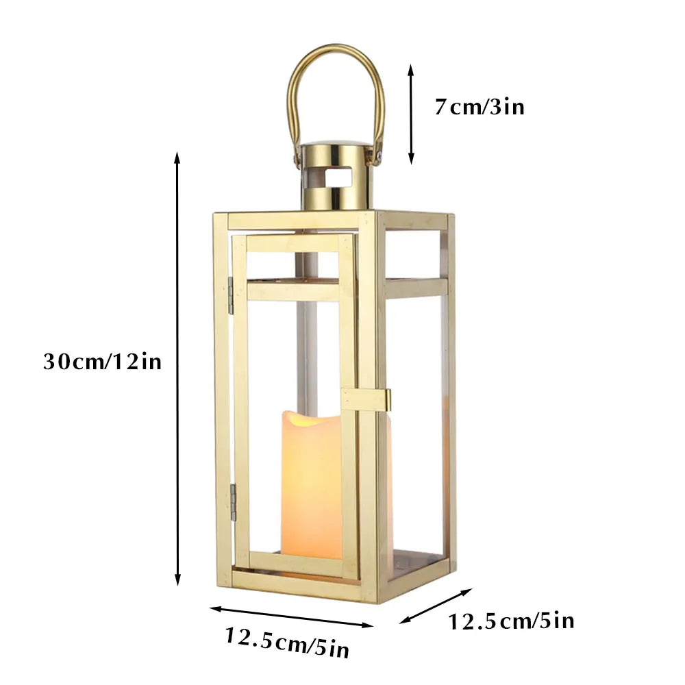 Stainless steel candle holder lanterns rose gold hanging lantern candlestick light for indoor outdoor weddings party