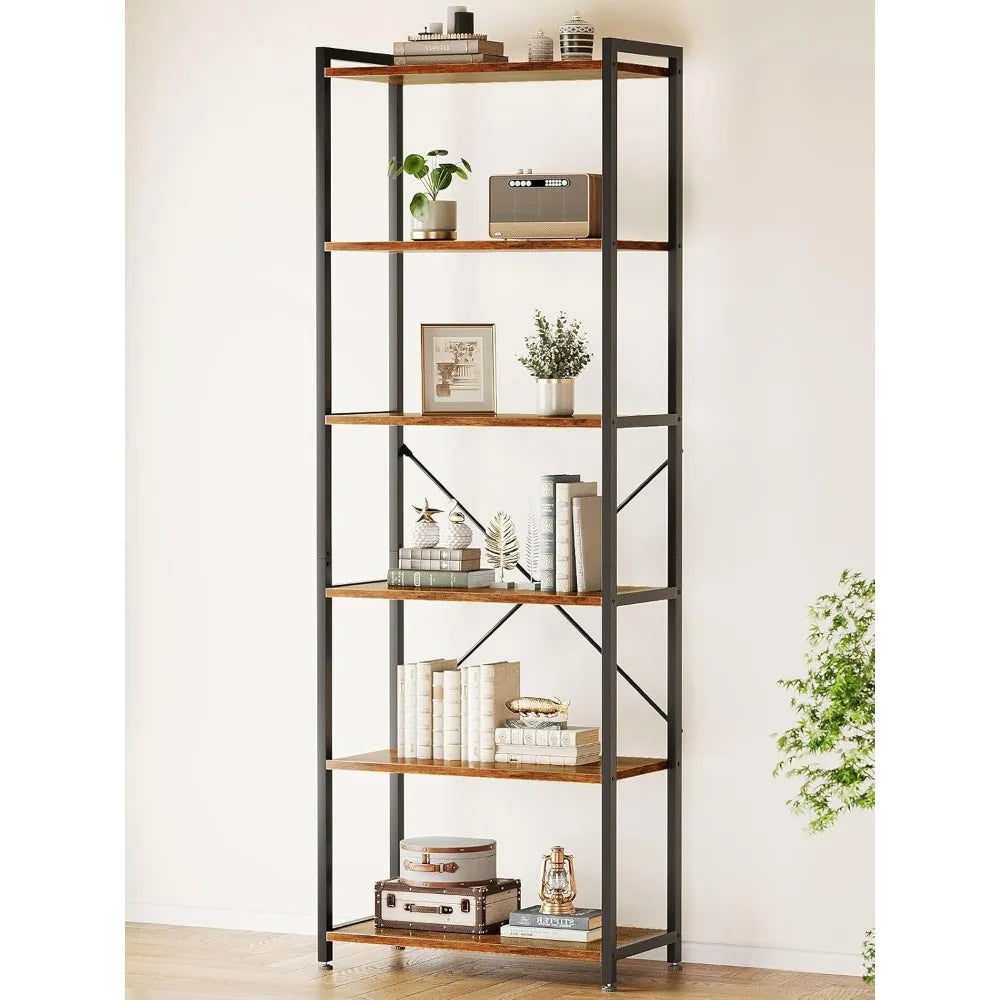 Book shelf 6 tier tall bookshelf modern wood bookcase shelves for bedroom industrial display living room home offi