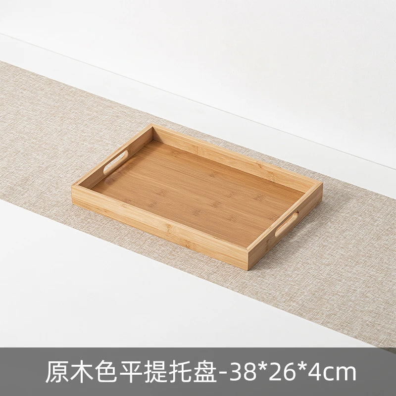 Large size rectangular bamboo wood tea tray display plate walnut color set cup storage handle home use japanese sle