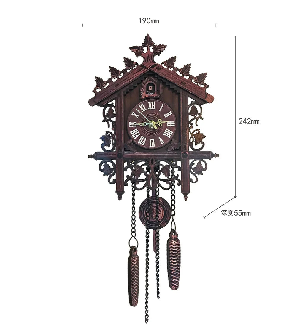 Vintage cuckoo clock wall handcrafted wooden silent for home decor nordic antique style electronic cuccu watch - cml001