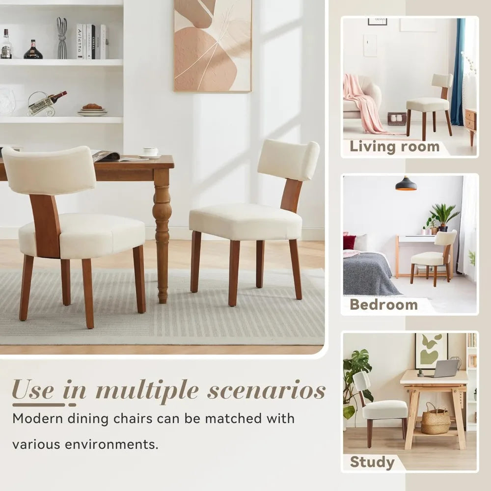 Wooden dining chairs set of 2,mid-century modern armless kitchen with curved backrest -hardwood frame farmhouse