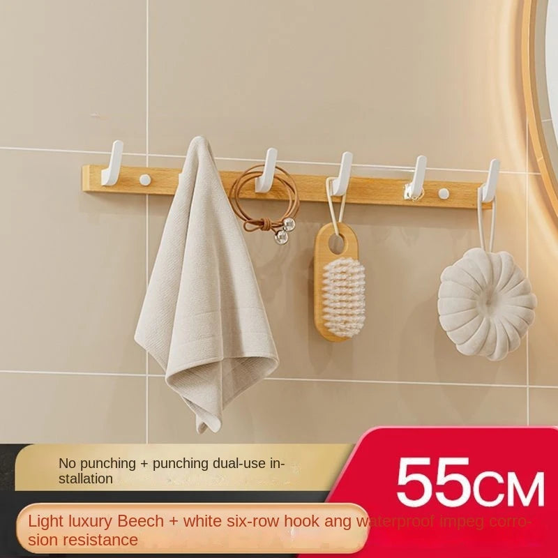 Walnut wood clothes hanging hook without punching wall cap holder door key - white-6hooks