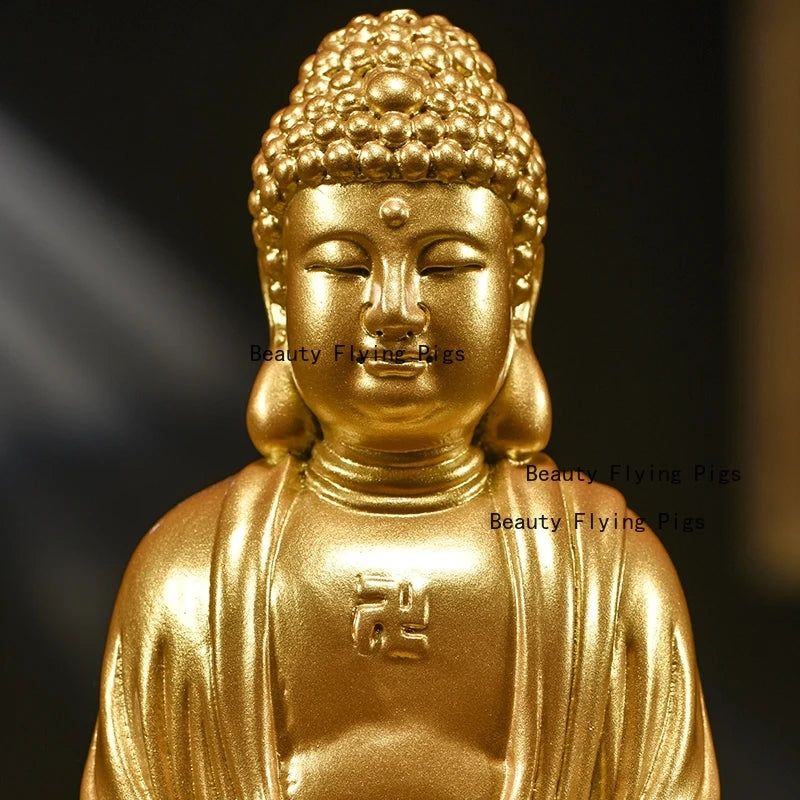 Pure wood buddha statue of shakyamuni solid carved wooden gifts home decoration feng shui - religious (buddhist)