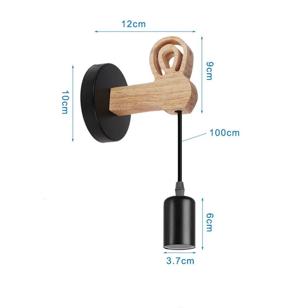 Nordic wood wall lights bedroom bedside lamp black creative modern e27 lamps suspension led home lighting sconce room