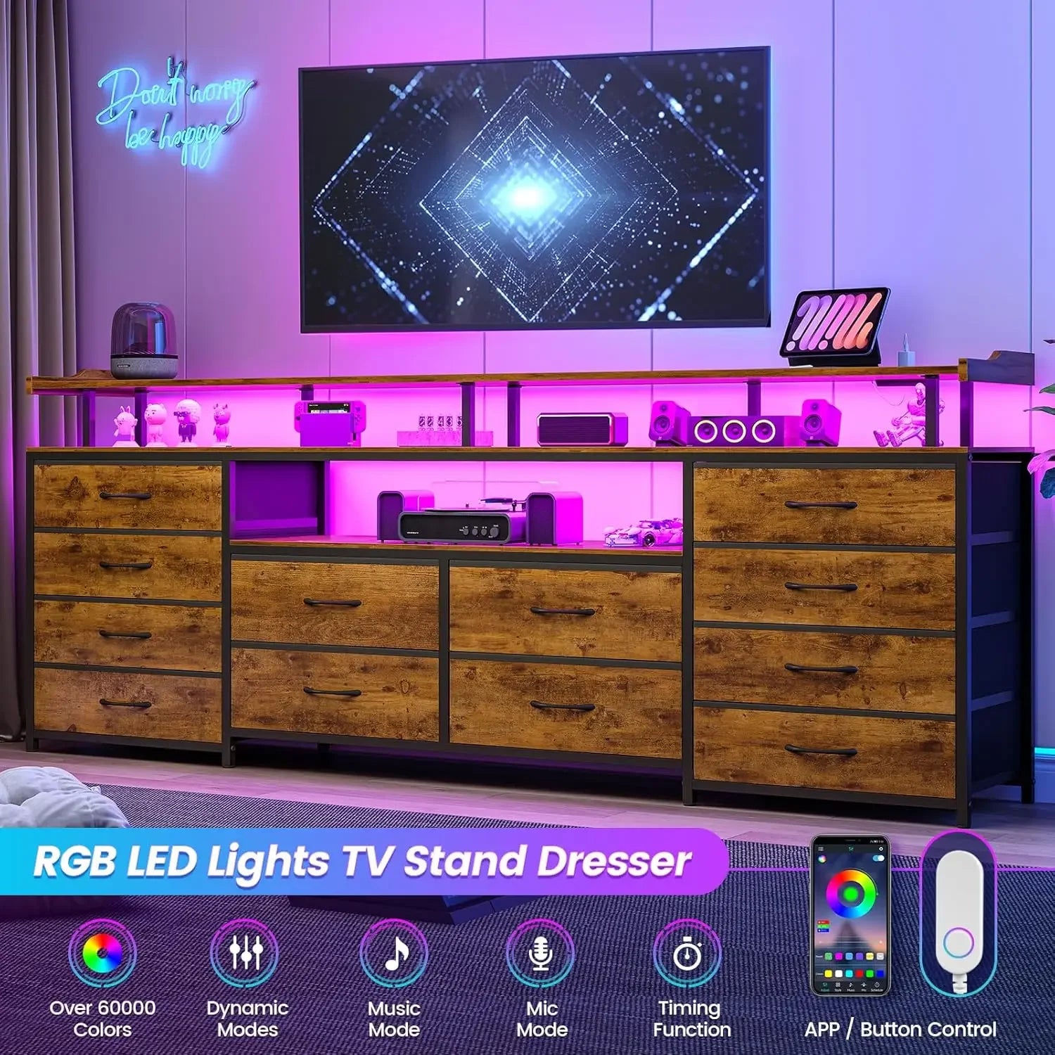 [limited time offer today only! ]12 drawers tv stand dresser for 65/70 inch entertainment center with led lights &