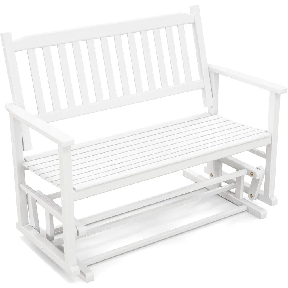 2 person outdoor glider bench poplar wood patio swing loveseat with armrests slatted seat & backrest porch rocking gl