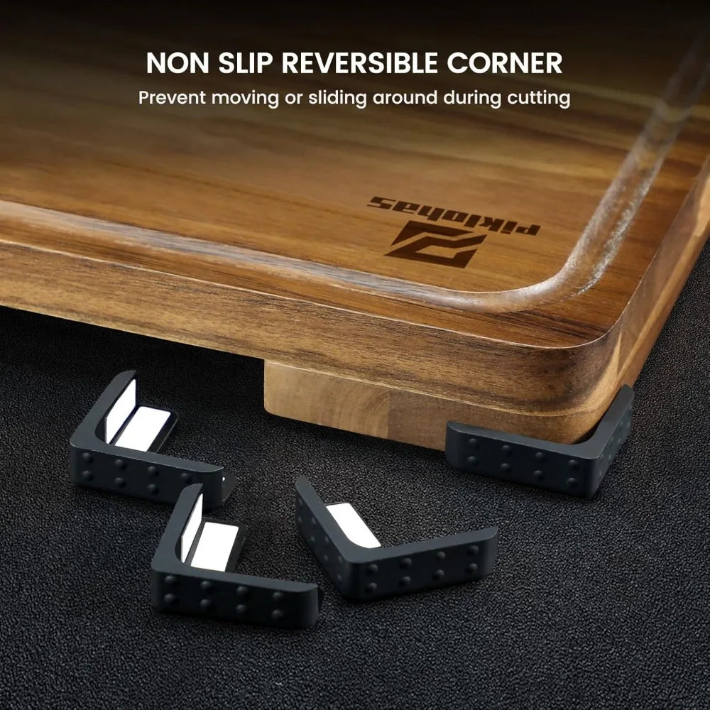 Cutting boards large set of 7 acacia wood charcuterie chopping board for kitchen with holder non slip feet plastic