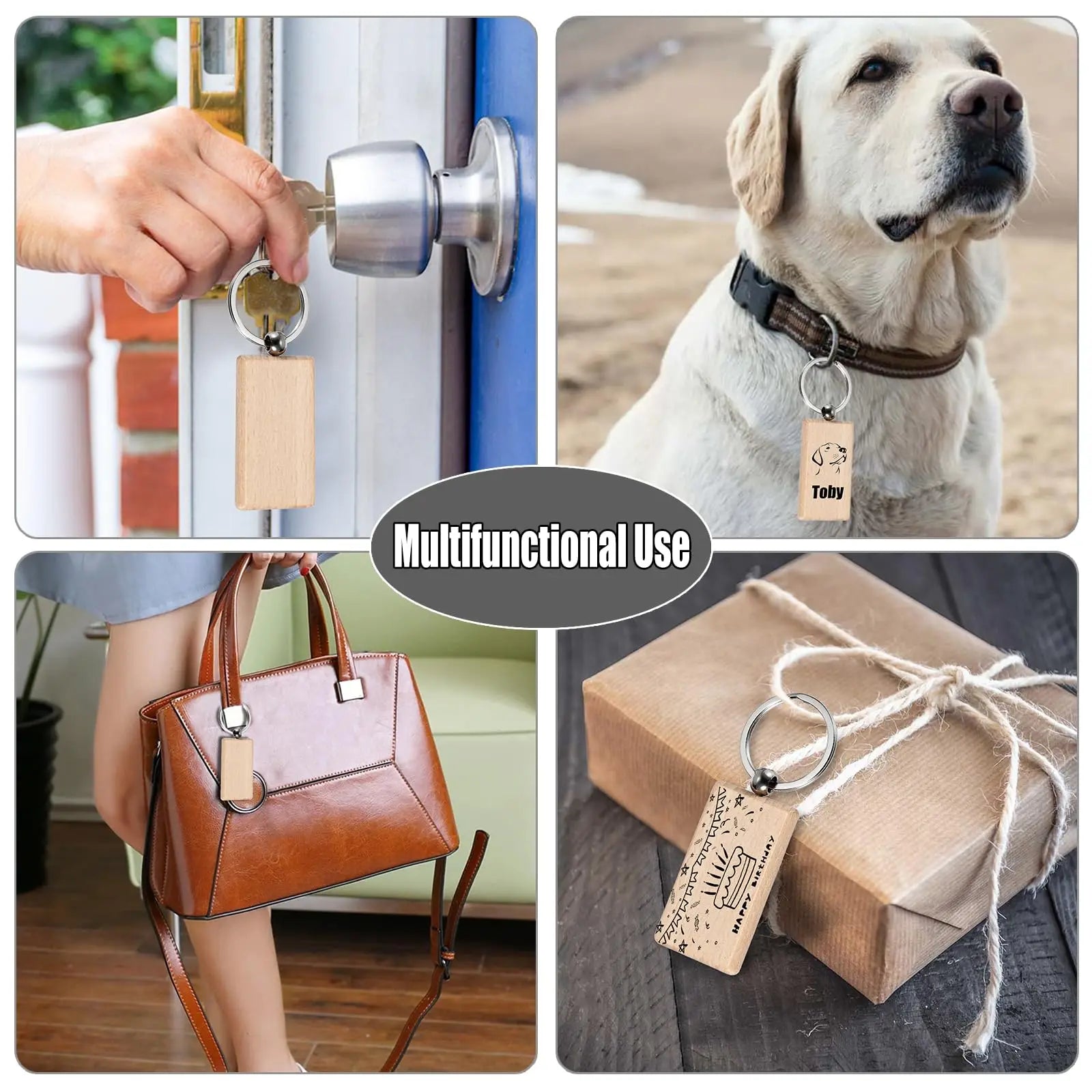 100pcs rectangular blank wooden keychain wood key chains ring suitable for gift - x - chain