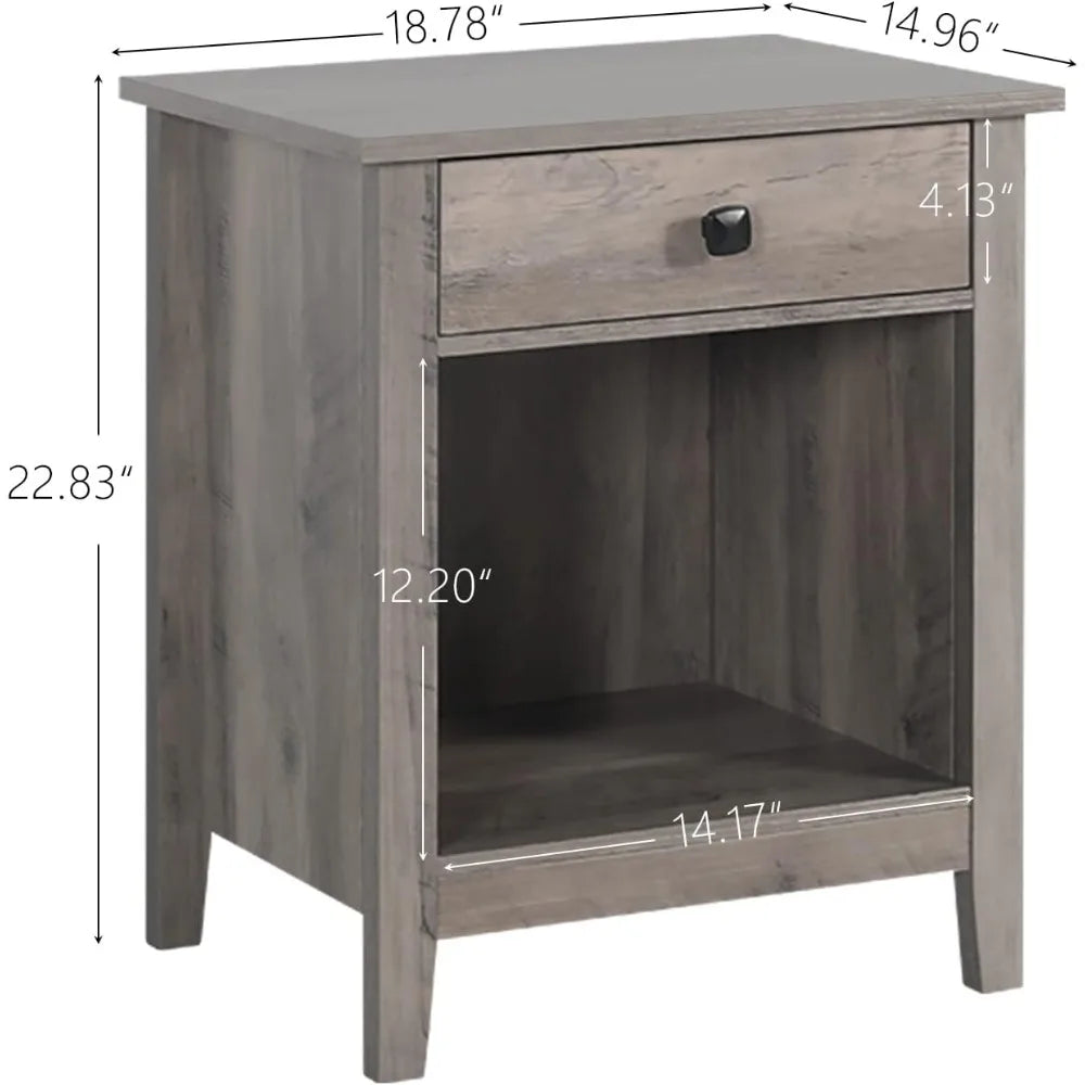 Nightstands - set of 2 wooden night stands bedside tables with drawers farmhouse style bedroom furniture (grey wood
