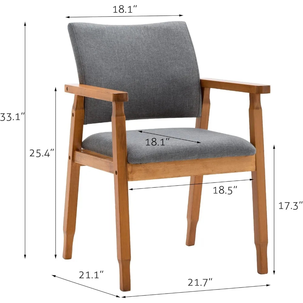 Set of 4 mid-century modern dining chairs – walnut wood frame & grey fabric seats