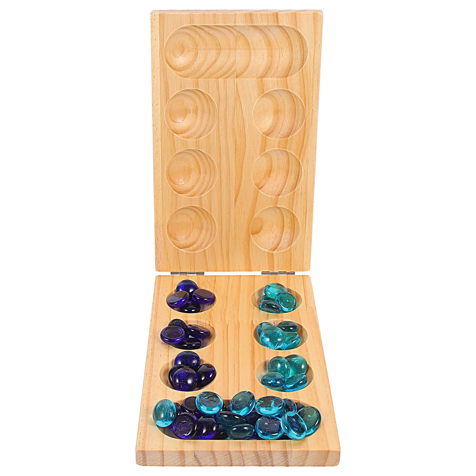 1set folding wooden mancala board game gemstone chess portable thinking puzzle logic training plaything