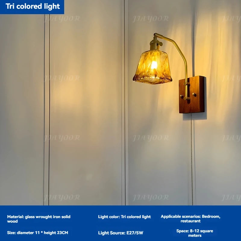 Niche retro home decor living room bedroom bedside hallway homestay coffee shop wooden board wiring free led wall light