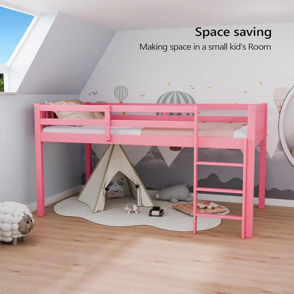 Solid wood bed frame twin size princess for adults kids space saving loft - united states