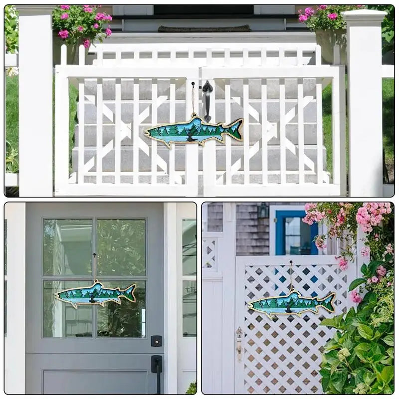 Fish decoration for wall wooden 3d art sculpture home ornaments countryside cottage living