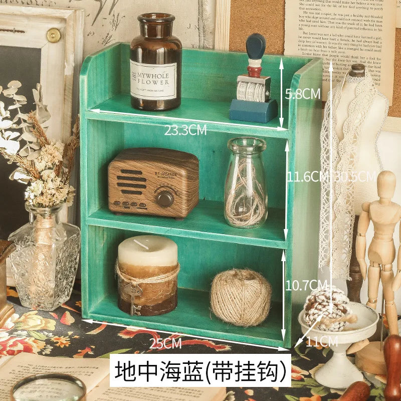 Retro wooden desk storage box multi-layer doll figure display stand desktop drawer type cosmetic jewelry decoration