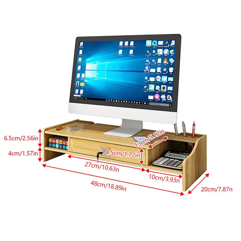 Wood monitor riser with drawer computer/laptop/pc stand for desk organizer