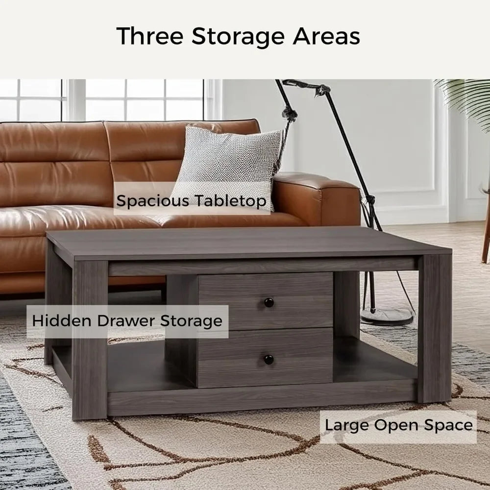 Coffee table,modern wooden rectangle tables with storage,2 drawer center table for living room