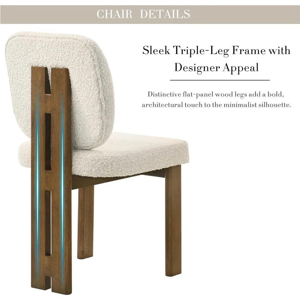 Modern boucle dining chairs set of 2 upholstered armless side with ergonomic curved back/walnut wood legs mid-century