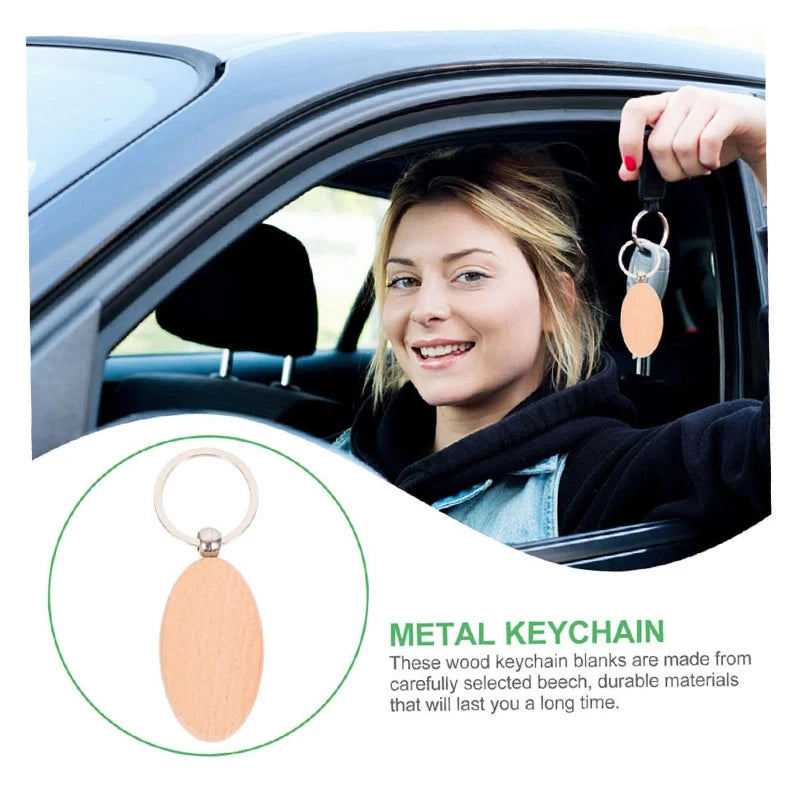 100pcs wood keychain blanks natural keychains pet tags name luggage - oval - key chain
