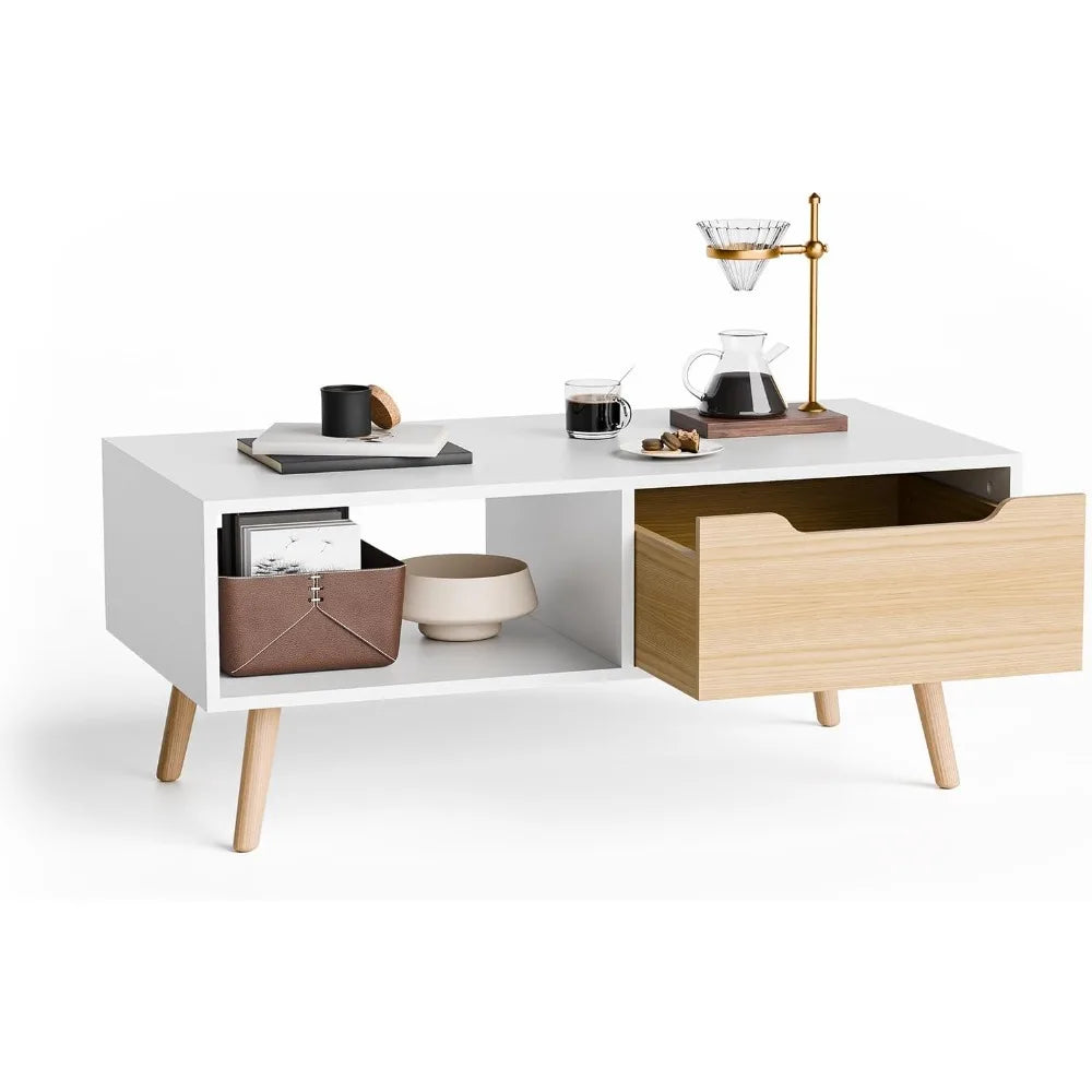 Modern coffee table wooden cocktail with storage minimalist hallway mid century