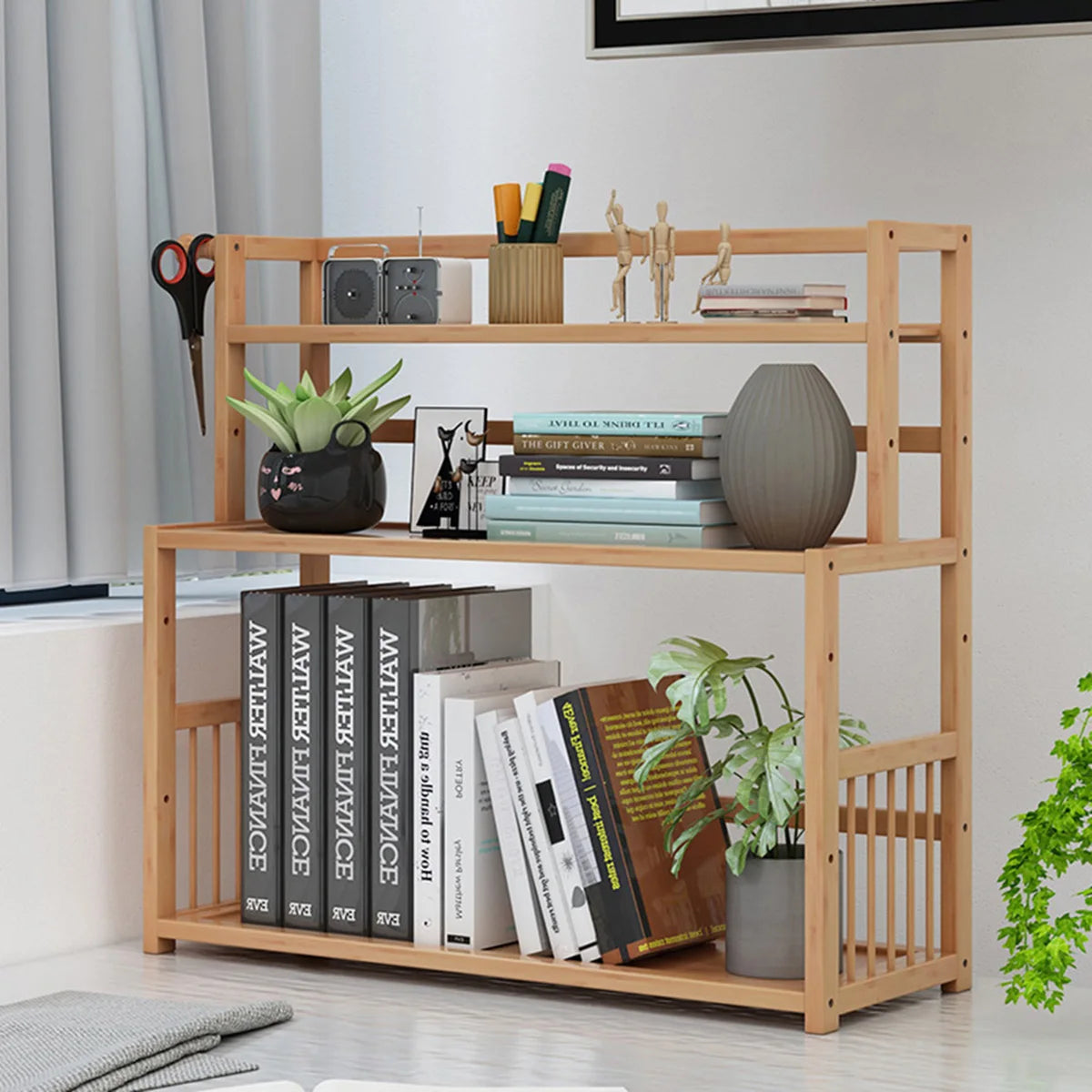 3-layer display shelf wooden desktop storage rack simple tabletop stand organizer for home decorative office bedroom