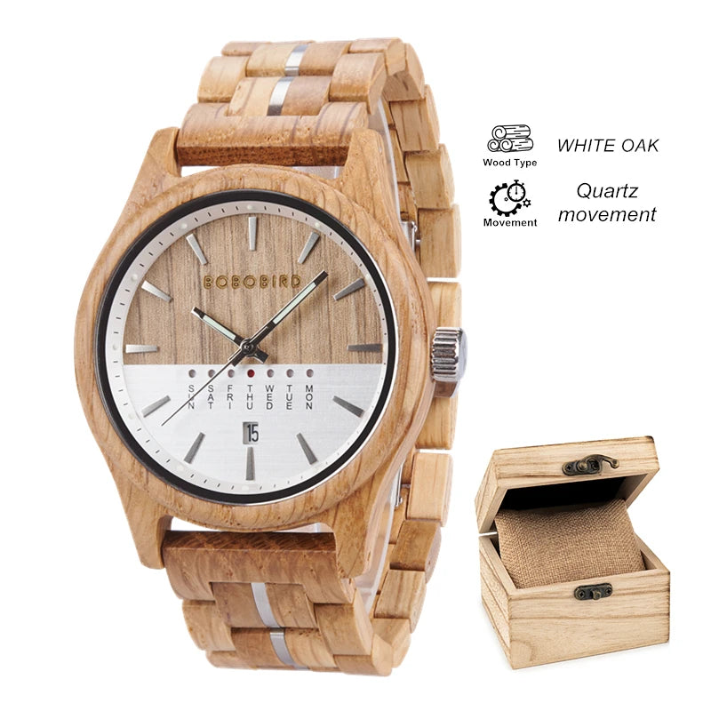 Bobo bird men’s watches niche wooden wristwatch unique quartz watch for men week & date display customized drop