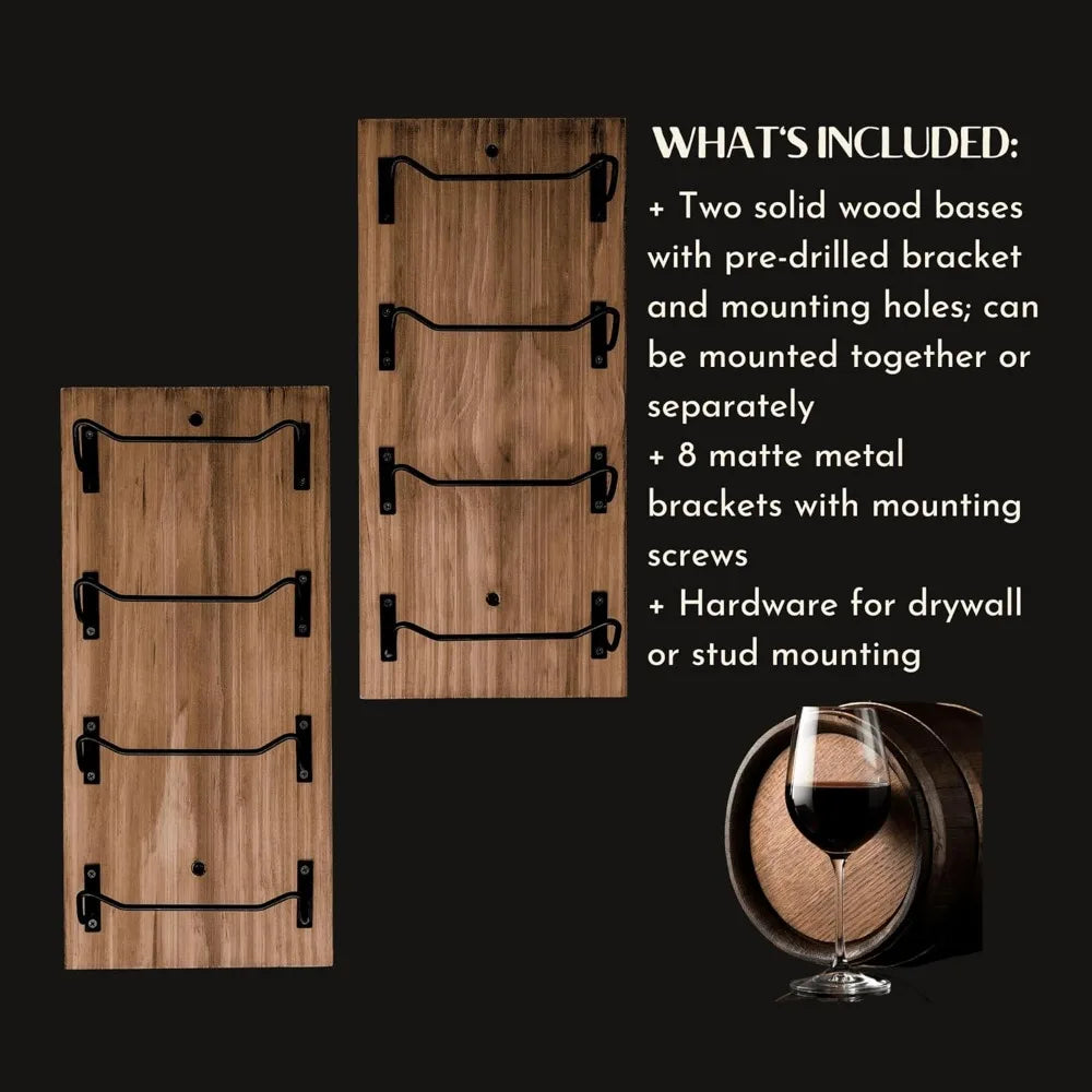 Wine rack wall mounted | wooden with 8 bottle storage and matte black brackets | rustic finis - united states / multi
