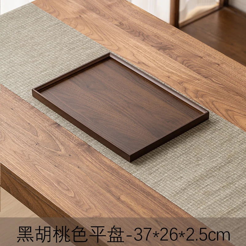 Large size rectangular bamboo wood tea tray display plate walnut color set cup storage handle home use japanese sle