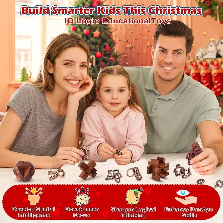 Advent calendar 2025 brain teaser for adults 24 days of metal puzzle ring wooden toy games christmas countdown