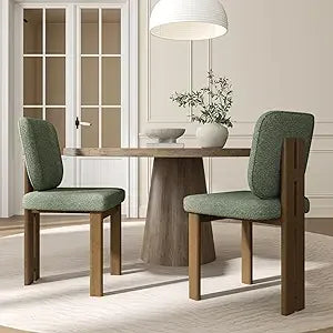 Modern boucle dining chairs set of 2 upholstered armless side with ergonomic curved back/walnut wood legs mid-century