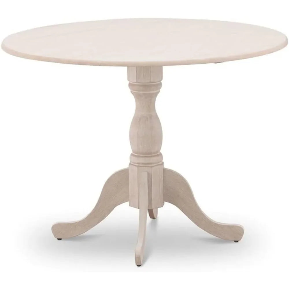 Round wooden dropleaf pedestal kitchen dining table 42x42 inches - united states / wirebrushed butterc