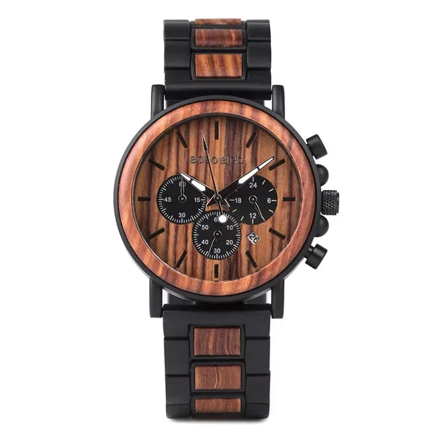 Bobo bird wooden watch men’s quartz wristwatch military chronograph top fashion waterproof clcok great gift box reloj