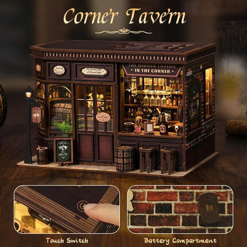 New corner bistro miniature diy book nook - 3d wooden puzzle craft kit christmas & black friday micro scene model gift